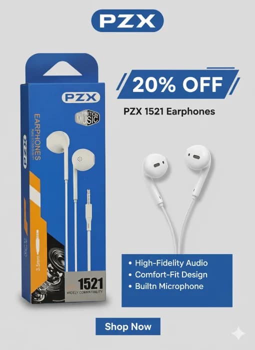 PZX 1521 Wired Earphones - 3.5mm Jack & Built-in Mic image 1