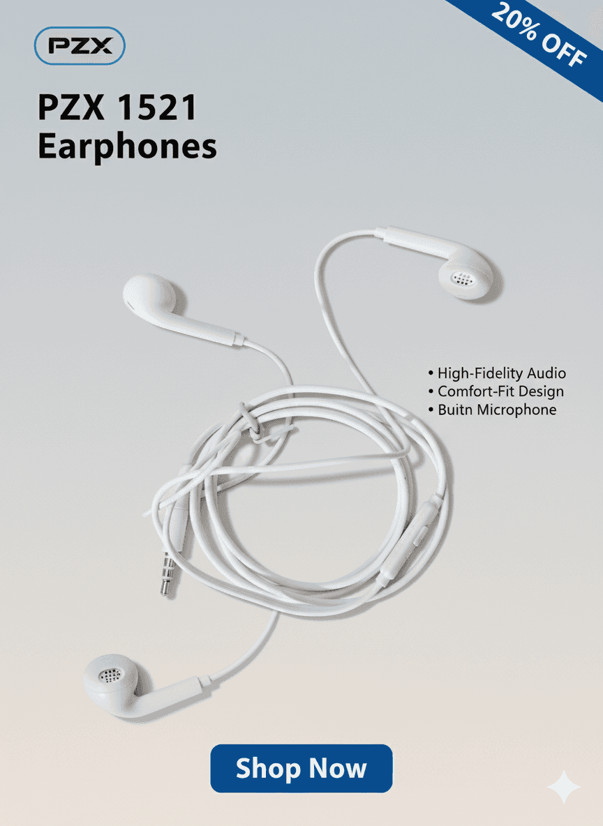 PZX 1521 Wired Earphones - 3.5mm Jack & Built-in Mic image 2